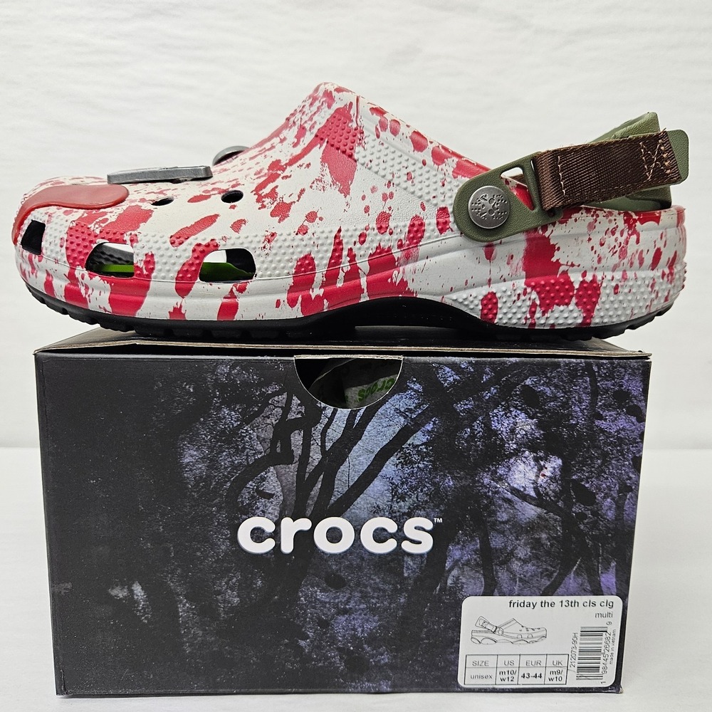 Crocs Friday the 13th Classic Clogs 212073-90H Red White Green Men's Size 10